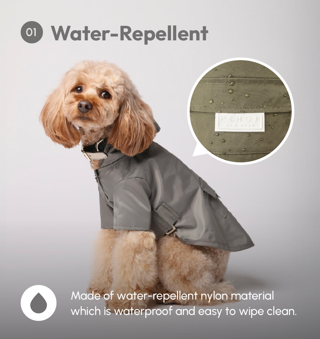 Bowery Raincoat - Gray | Water-Repellent Dog Rain Jacket with Adjustable Fit