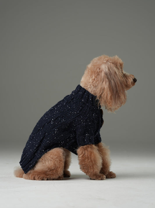 GLACIER Pet Sweater – Navy | Warm High-Neck Knit Dog Sweater with Vintage Buttons