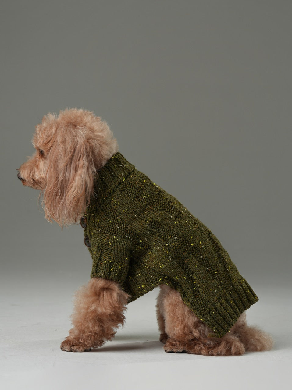 GLACIER Pet Sweater – Olive Green | Warm High-Neck Knit Dog Sweater with Vintage Buttons