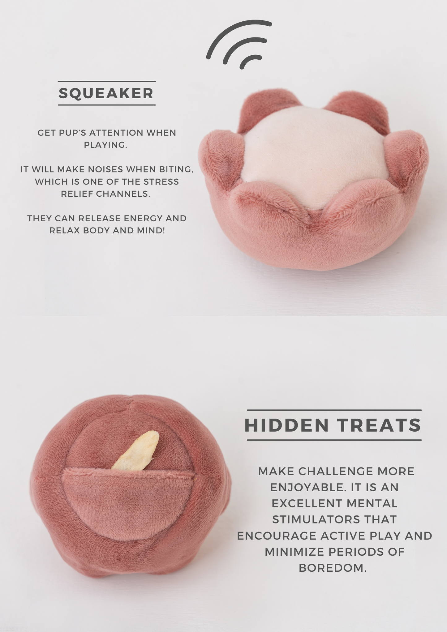 Paradise Pet Toy – Rose | Calming Plush Enrichment Toy with Treat Pocket & Squeaker