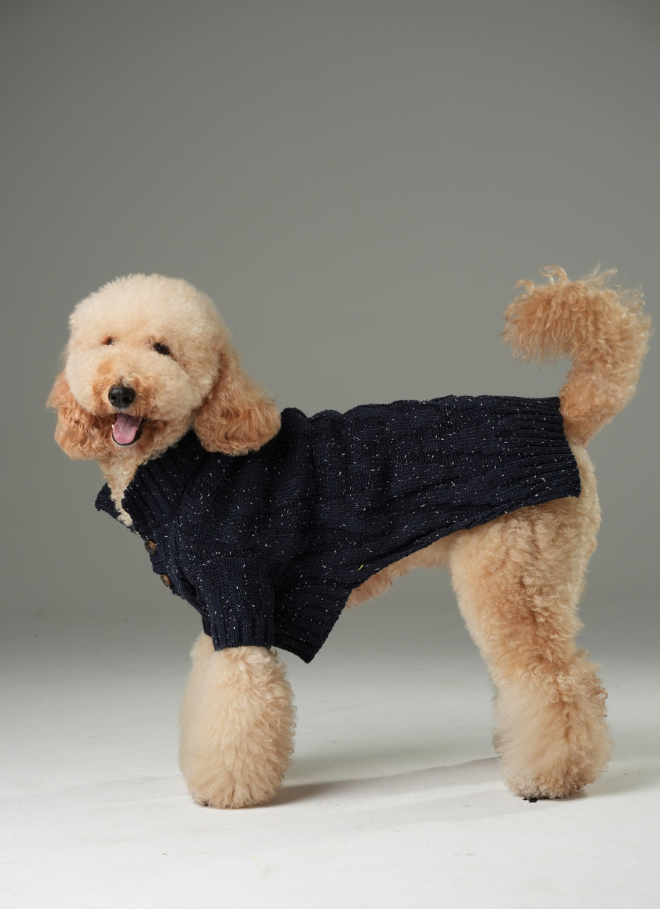 GLACIER Pet Sweater – Navy | Warm High-Neck Knit Dog Sweater with Vintage Buttons