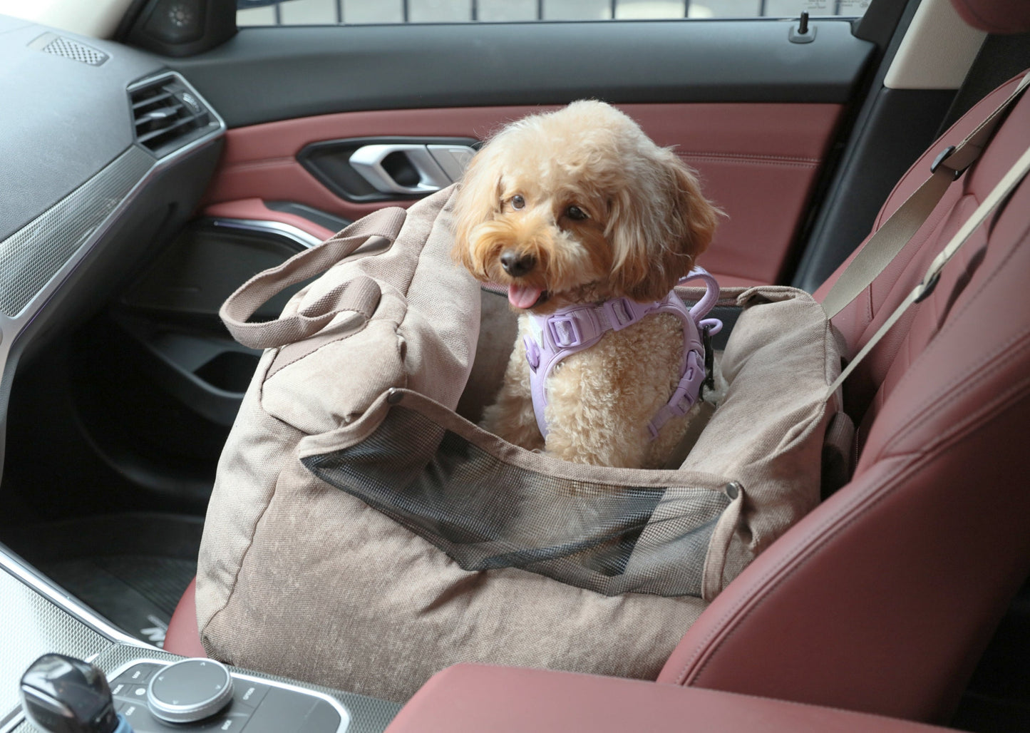 Puff Guard Dog Car Seat – Pink | Water-Repellent Travel Booster Seat for Small & Medium Dogs