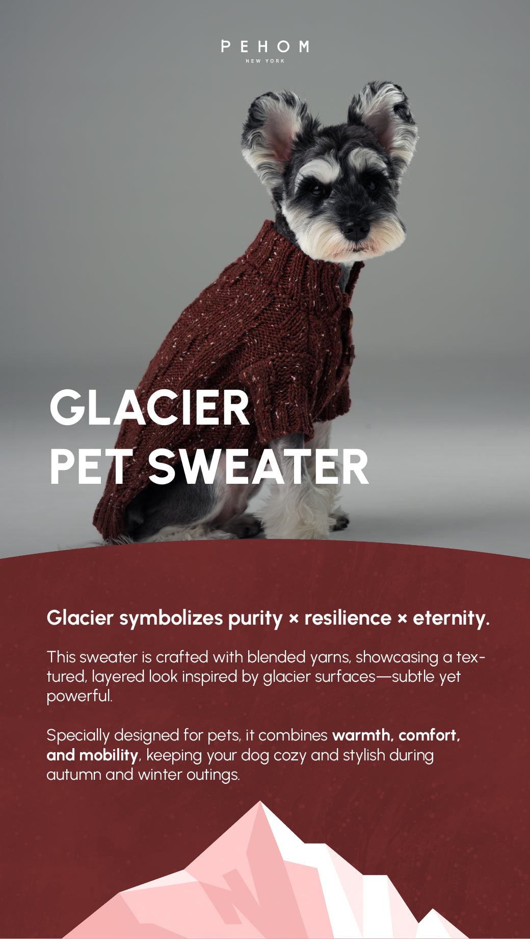 GLACIER Pet Sweater – Burgundy | Warm High-Neck Knit Dog Sweater with Vintage Buttons