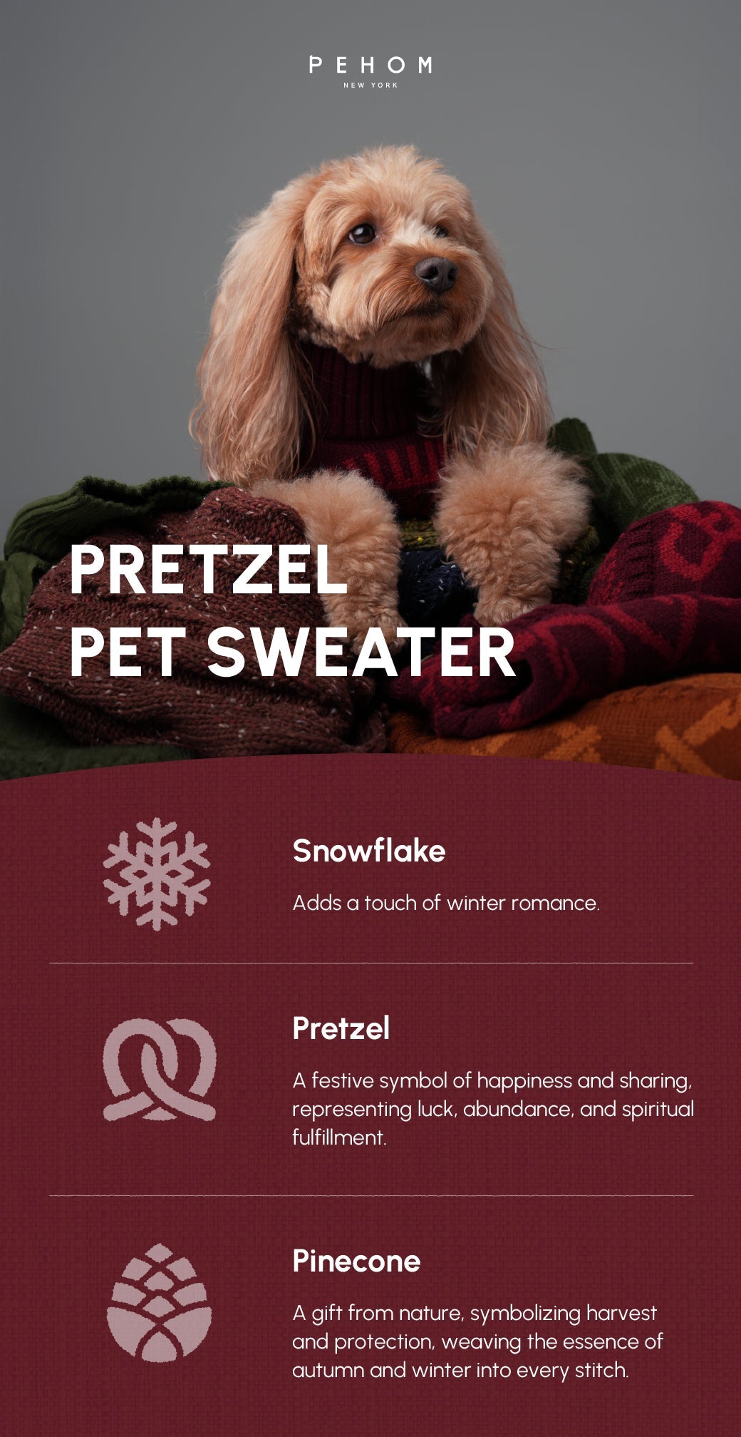 Pretzel Pet Sweater – Burgundy Red | Cozy Knit Winter Sweater for Dogs & Cats