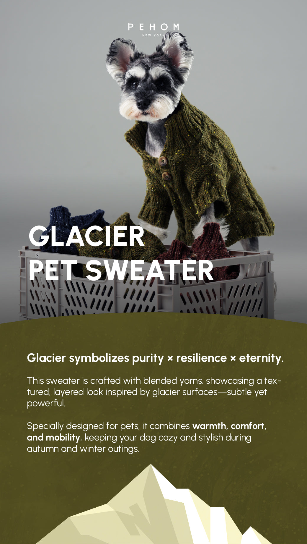 GLACIER Pet Sweater – Olive Green | Warm High-Neck Knit Dog Sweater with Vintage Buttons