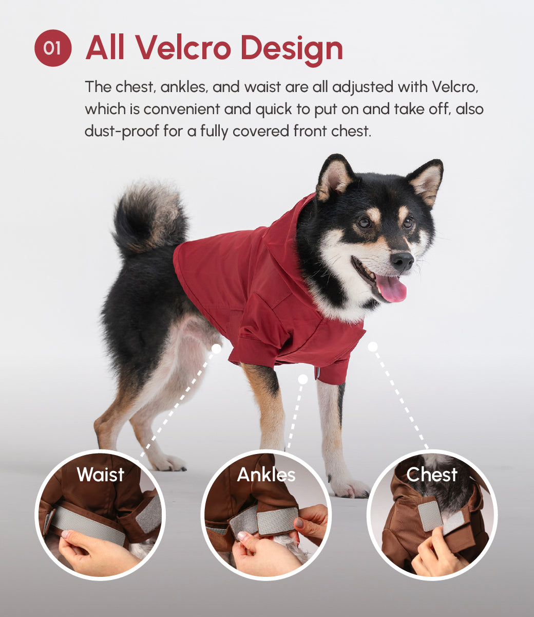 Tribeca Adjustable Velcro Dog Raincoat – Burgundy | Waterproof Hooded Rain Jacket for Dogs