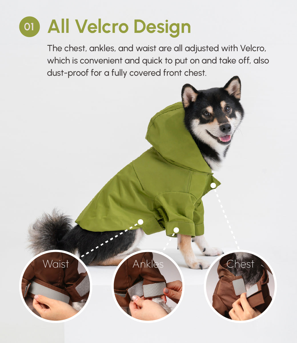 Tribeca Adjustable Velcro Dog Raincoat – Olive Green Waterproof Jacket