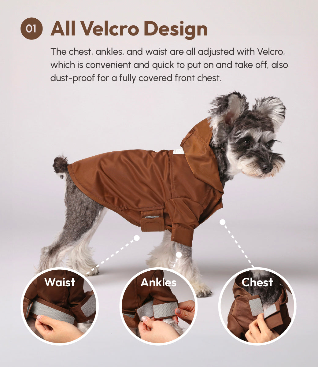 Tribeca Adjustable Velcro Dog Raincoat – Choco | Waterproof, Easy-Fit Pet Jacket