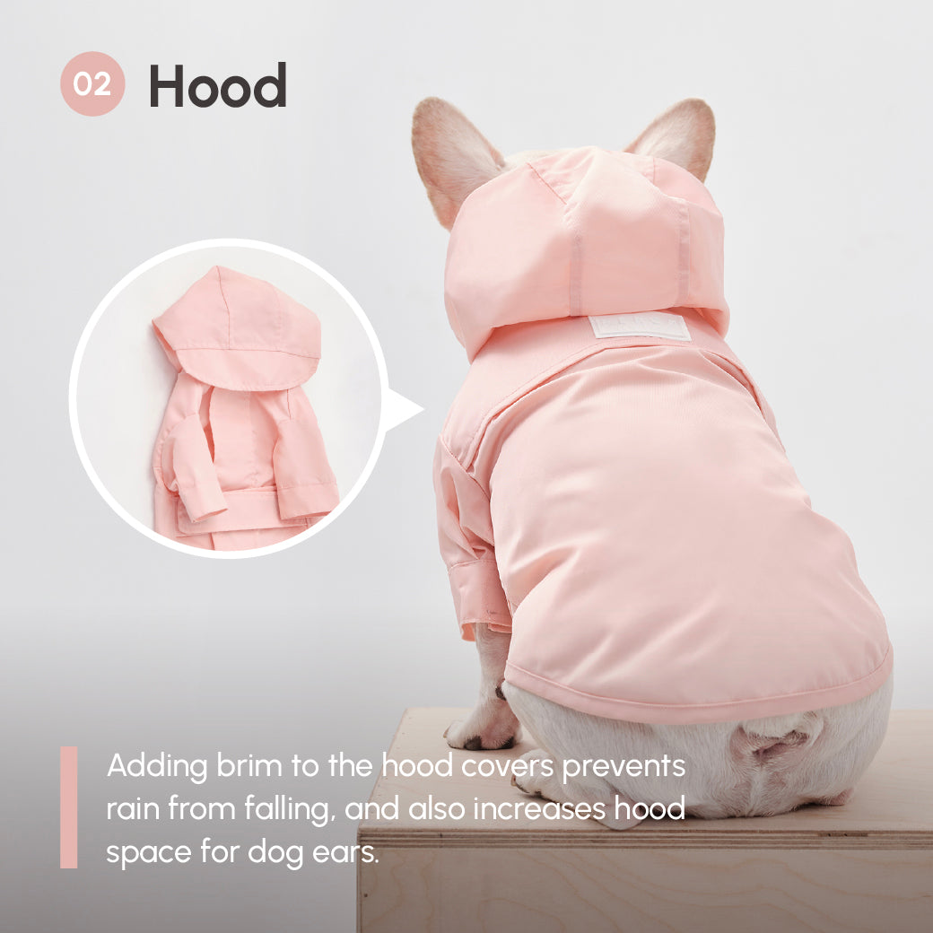 Tribeca Adjustable Velcro Dog Raincoat – Light Pink | Waterproof Hooded Pet Jacket