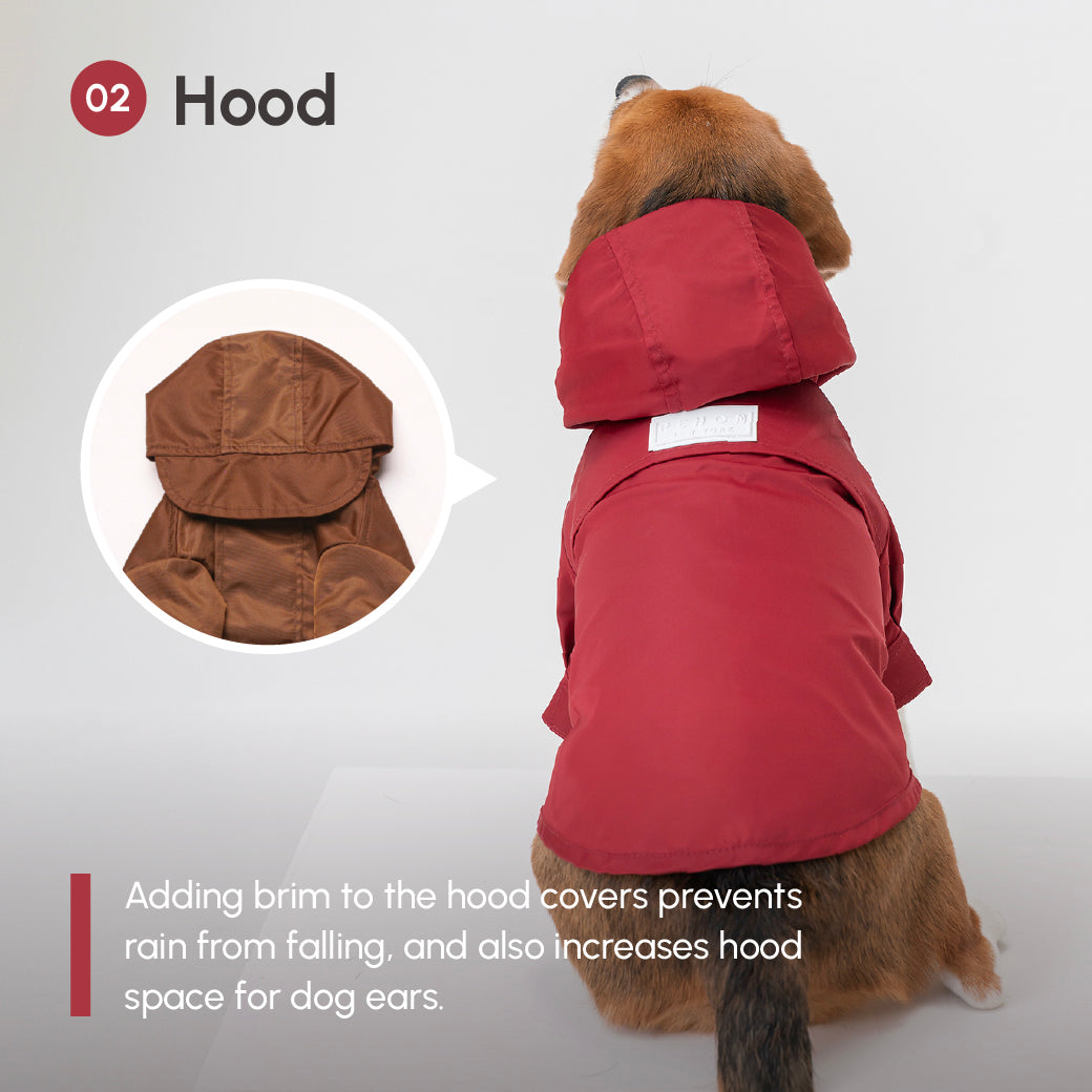 Tribeca Adjustable Velcro Dog Raincoat – Burgundy | Waterproof Hooded Rain Jacket for Dogs