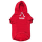 Red dog hoodie with 'Supreme' logo on a white background