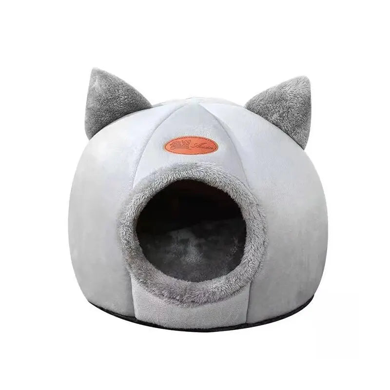 Removable Winter Cat Cave Bed | Warm Plush Kitten House with Non-Slip Base