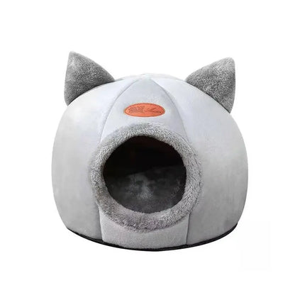 Removable Winter Cat Cave Bed | Warm Plush Kitten House with Non-Slip Base