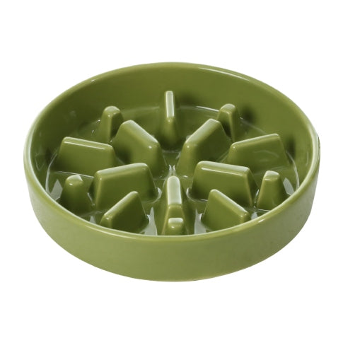 Spark Slow Feeder Dog Bowl – Ceramic Anti-Gulp Bowl with Non-Slip Base (Red, Green, Blue)