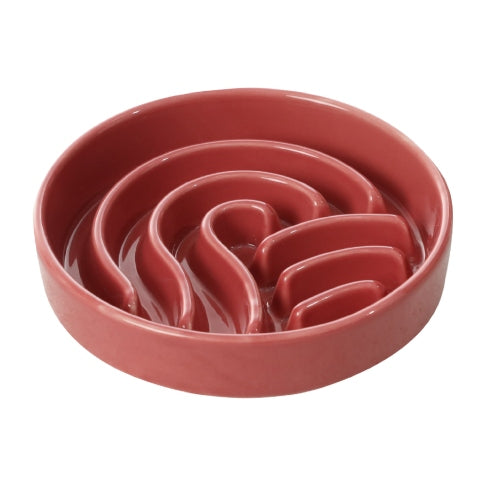 Wave Slow Feeder Dog Bowl – Ceramic Non-Slip Bowl for Healthier Digestion (Pink, Beige & Orange)