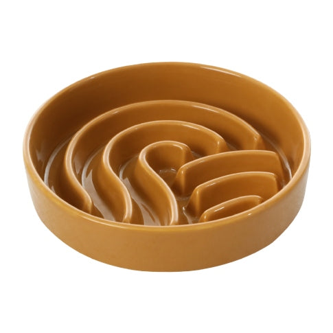 Wave Slow Feeder Dog Bowl – Ceramic Non-Slip Bowl for Healthier Digestion (Pink, Beige & Orange)