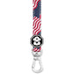 Lanyard with American flag pattern and fireman logo on a white background