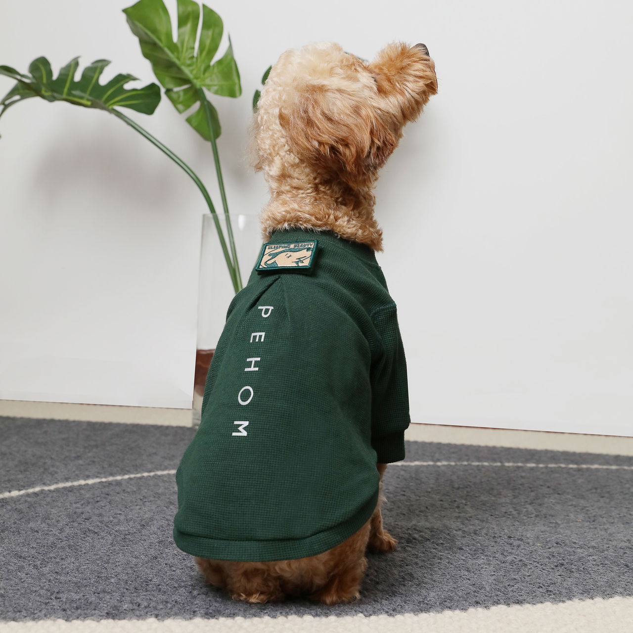 Embroidery Waffle T-Shirt for Dogs - Green | Reflective Safety Print, Soft Plaid Texture, Everyday Comfort